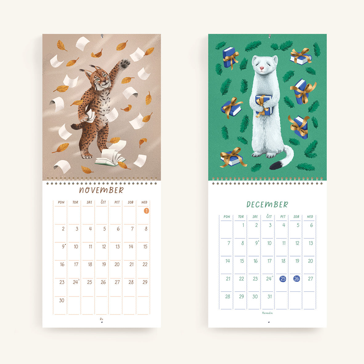 Med knjigami - Stenski koledar 2026