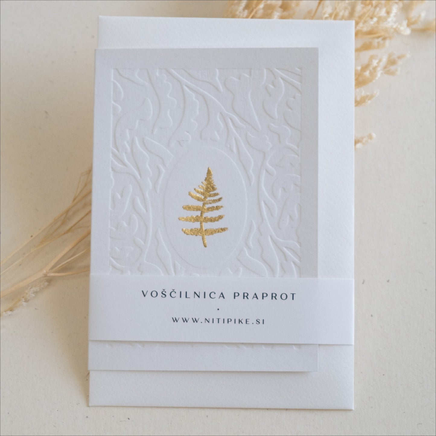 Voščilnica z zlatim in slepim tiskom - Praprot
