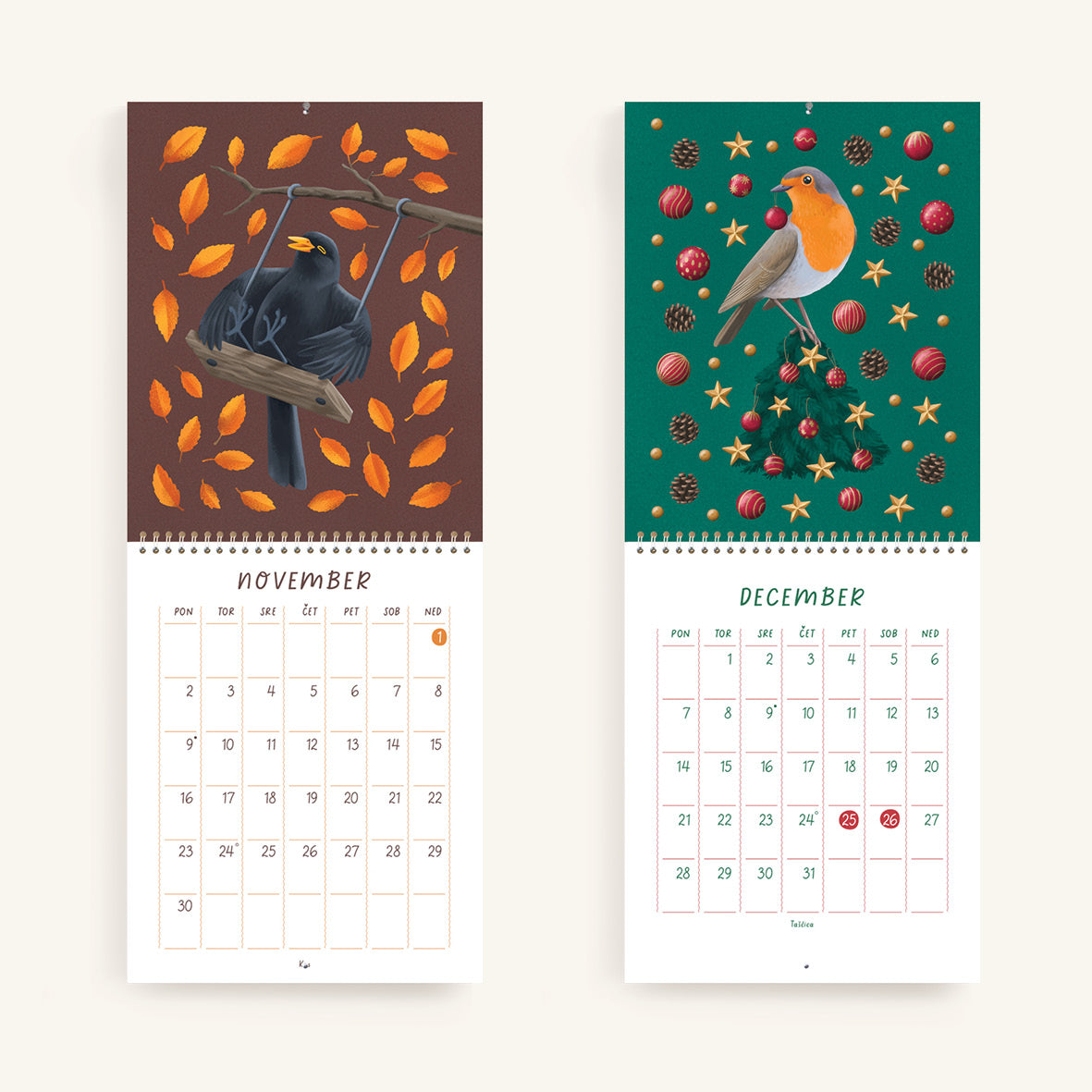 Igrive ptice - Stenski koledar 2026