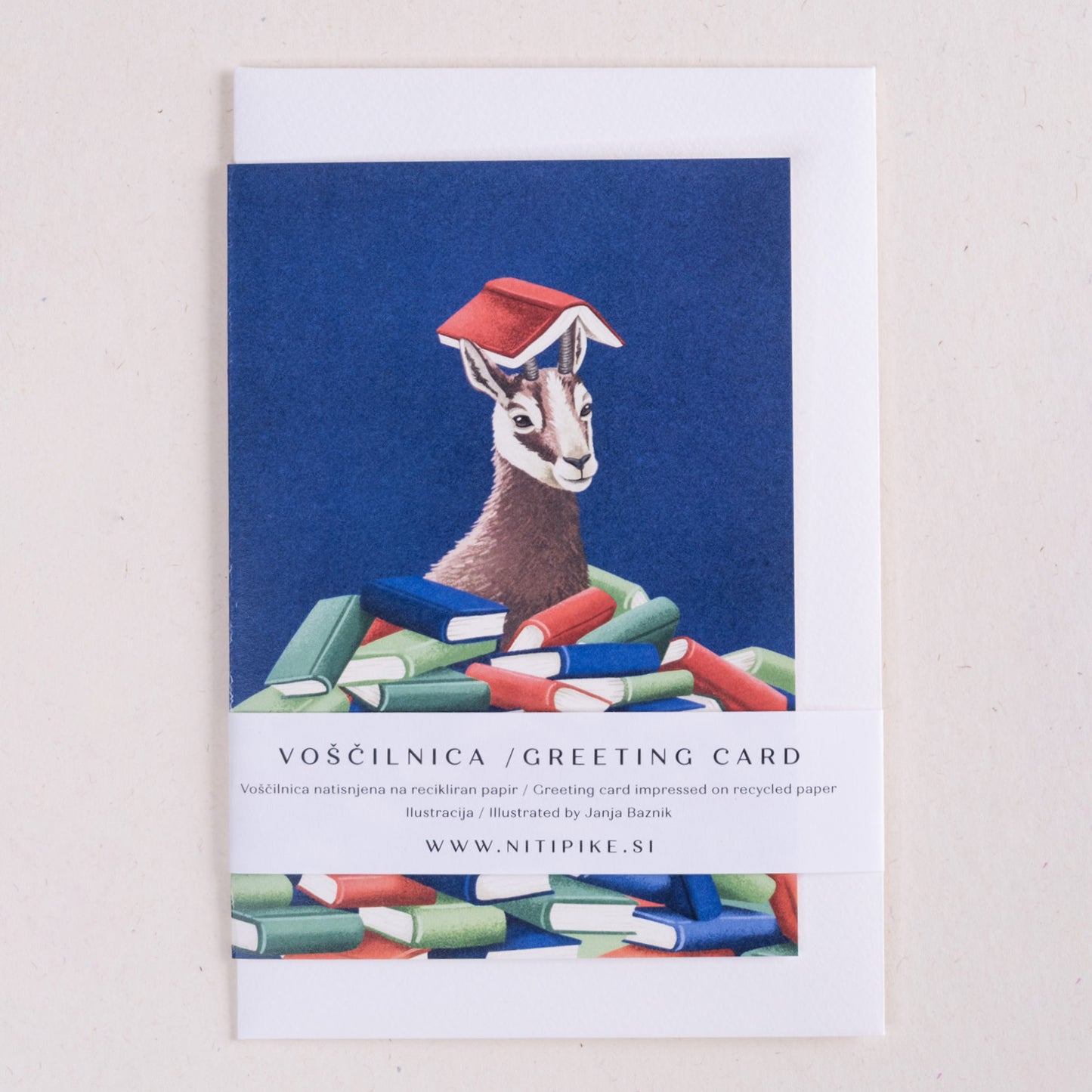 Voščilnica - Gams med knjigami