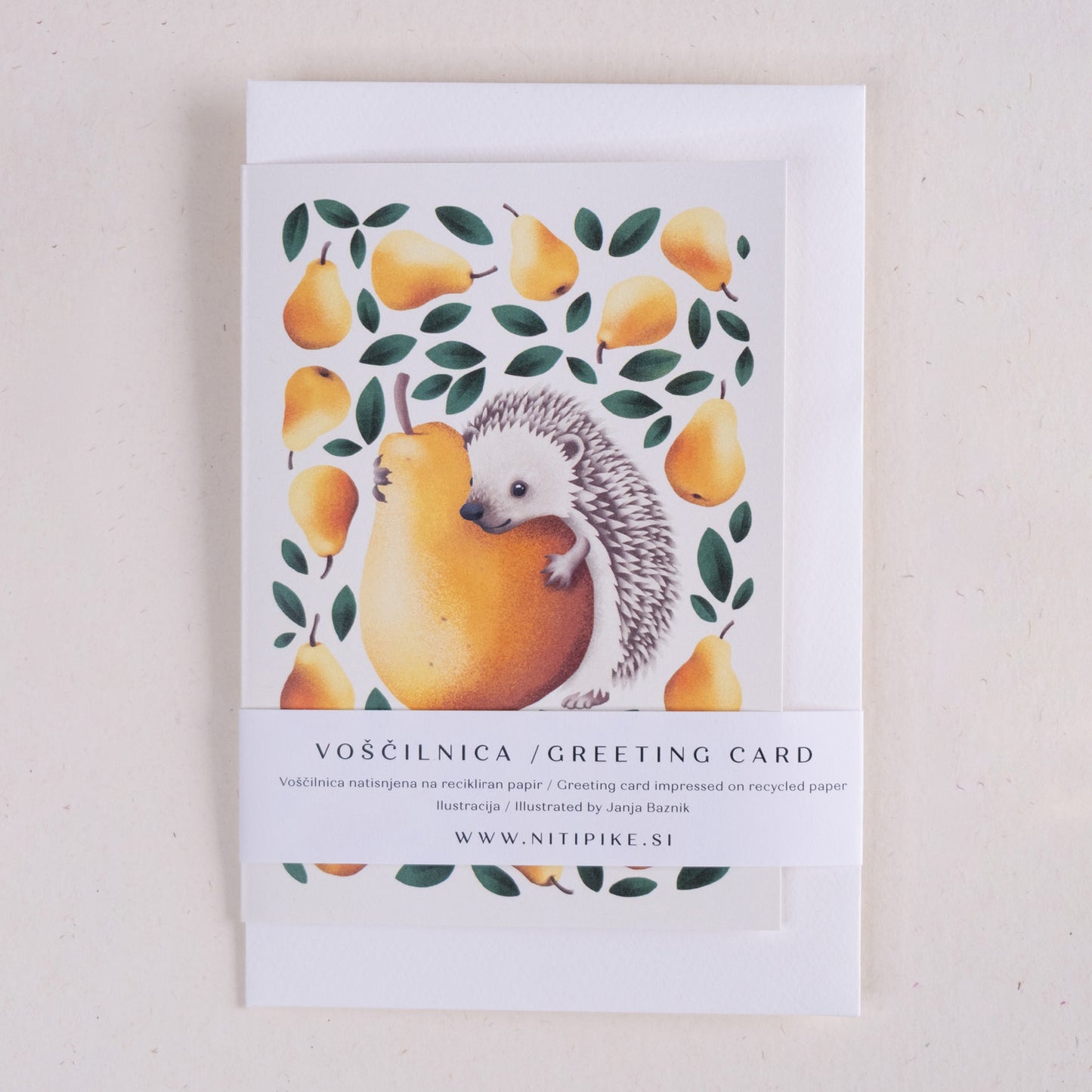 Voščilnica - Ježek s hruško