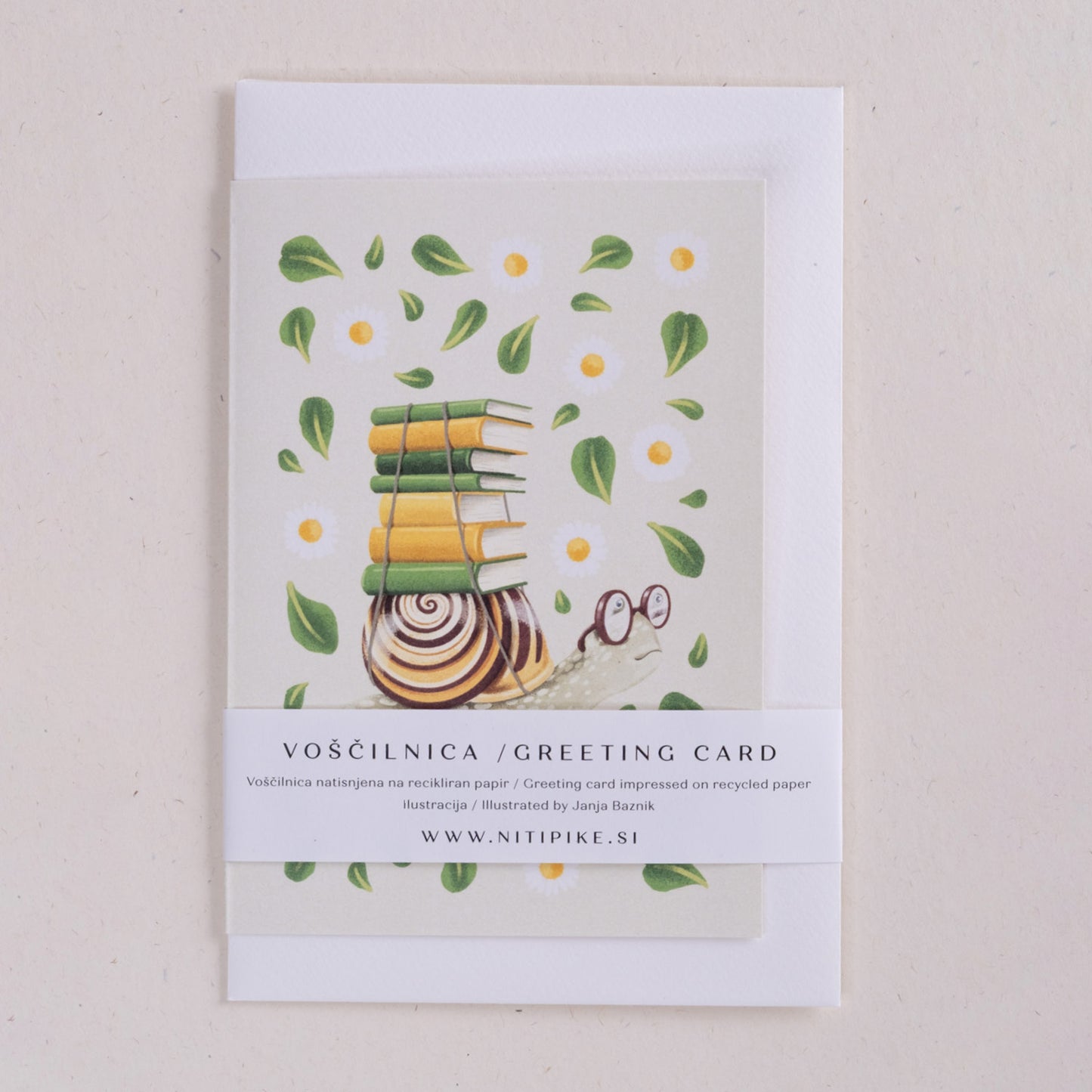 Voščilnica - Polžek s knjigami