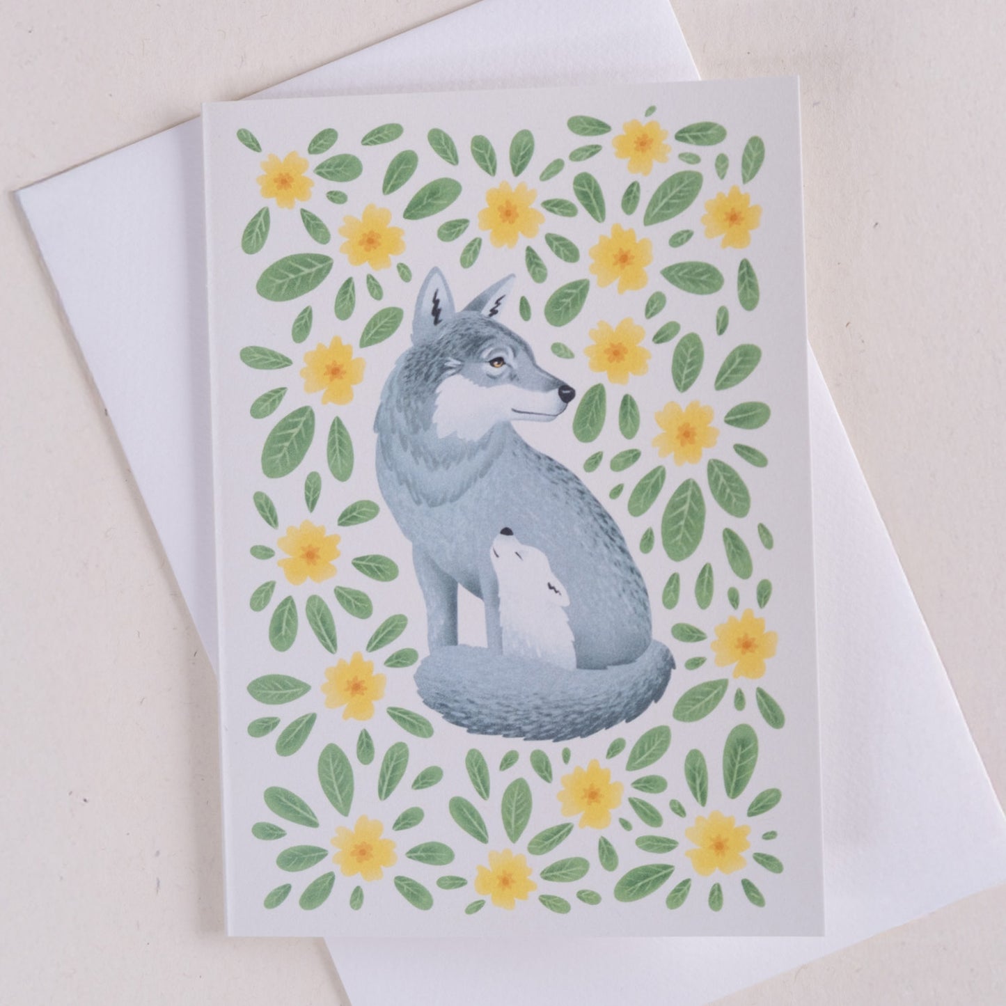 Voščilnica - Volk z mladičkom