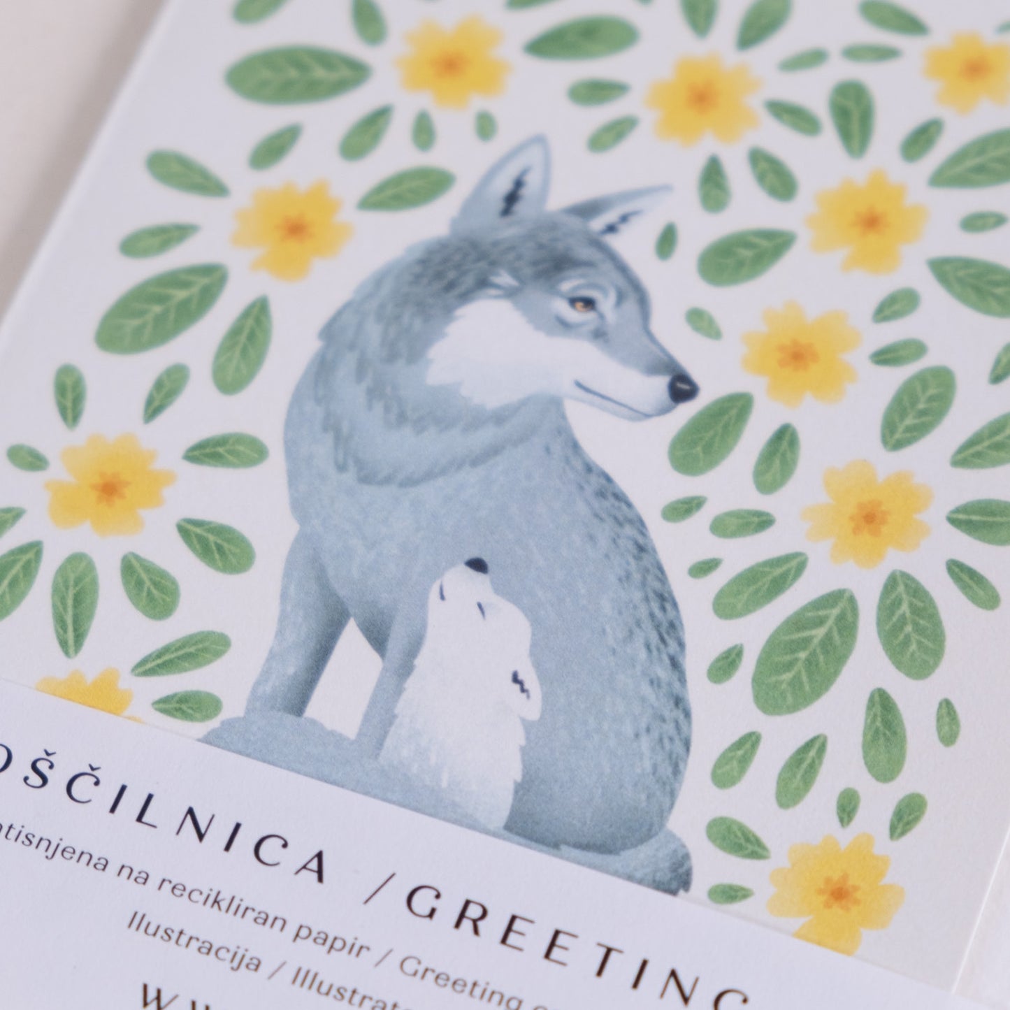 Voščilnica - Volk z mladičkom