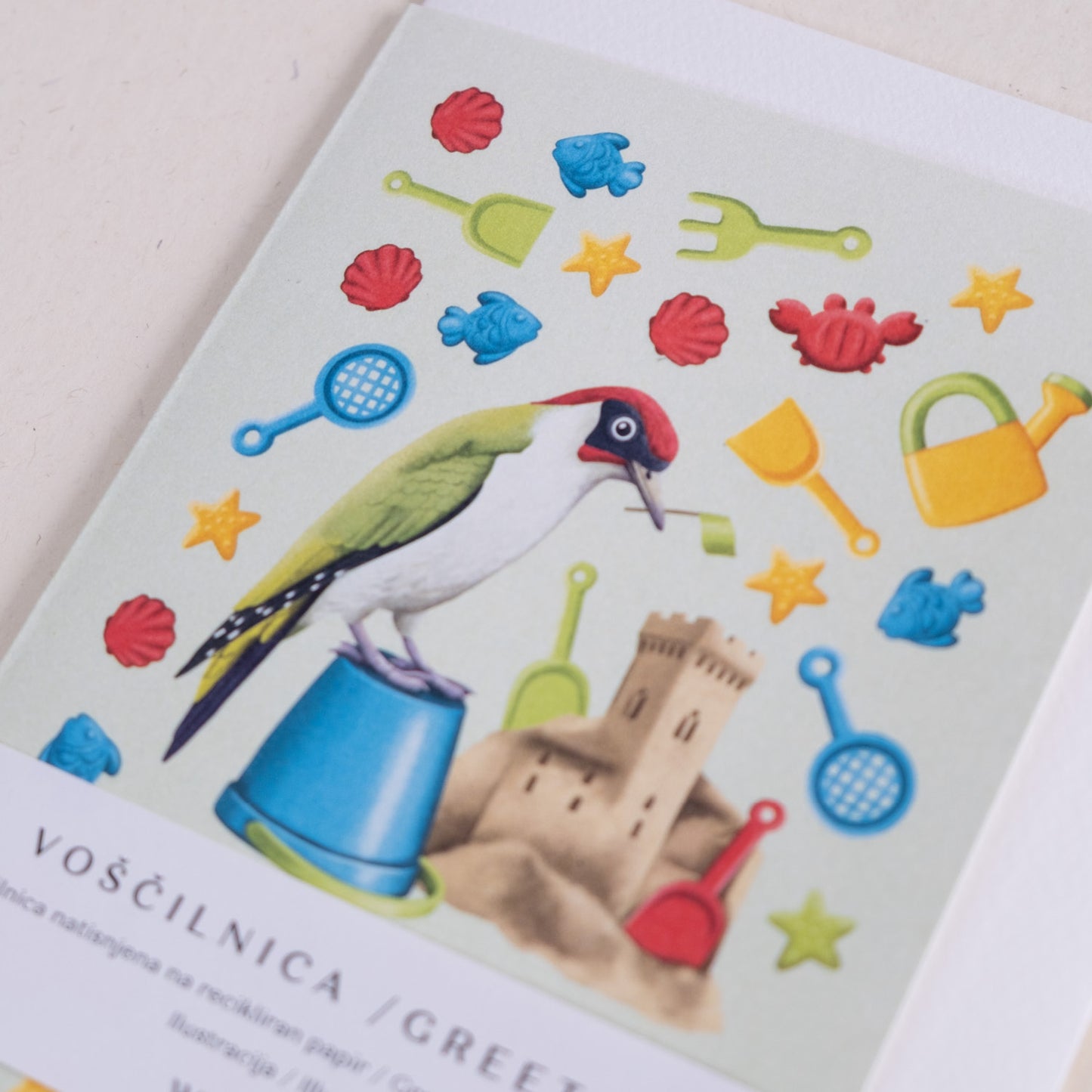 Voščilnica - Zelena žolna na peskovniku