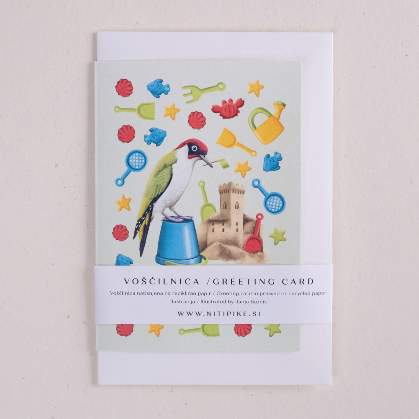 Voščilnica - Zelena žolna na peskovniku